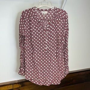 Loft Burgundy Floral 1/2 Button Floral Top- M